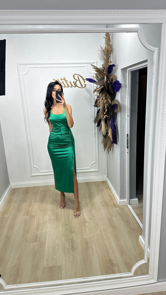 Rochie Verde Uni Cu Trena