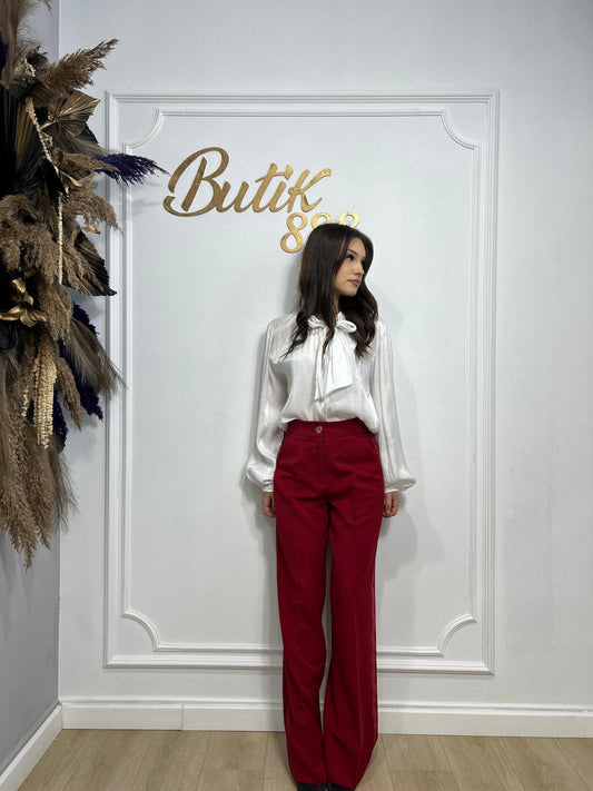 Pantalon elegant bordo wide